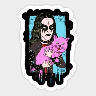 metal head pink cat Sticker